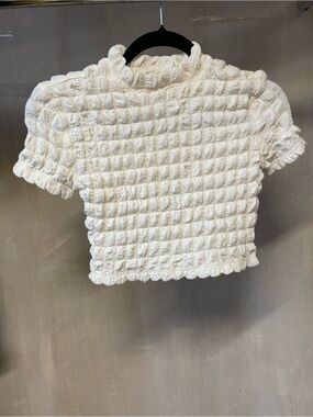 Textured Stretchy Crop Top - White